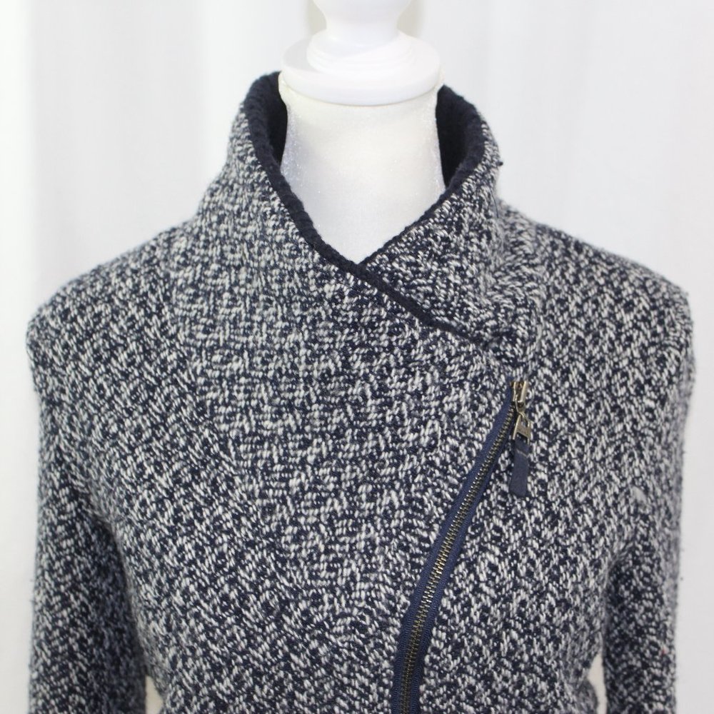 Splendid Blue White Wool Blend Asymmetrical Zip Jacket - Picture 2 of 8
